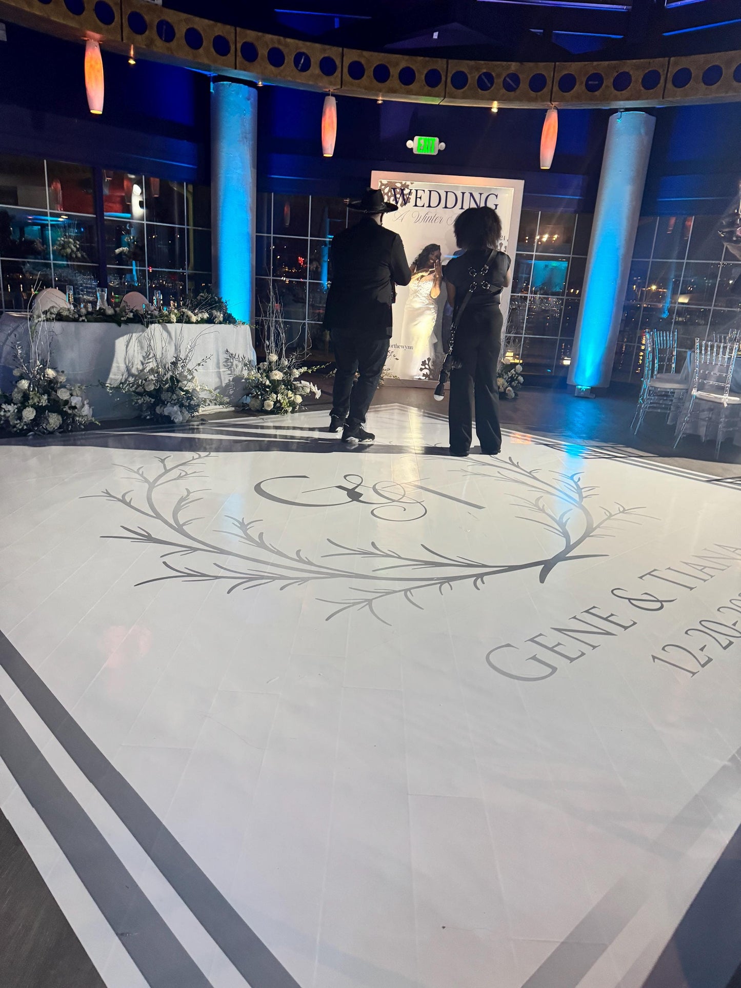 Custom Wedding Decal Dance Floor Wrap Gloss Removable Vinyl. Monogram Print and Vinyl to cover the entire dancefloor. Wedding logo design
