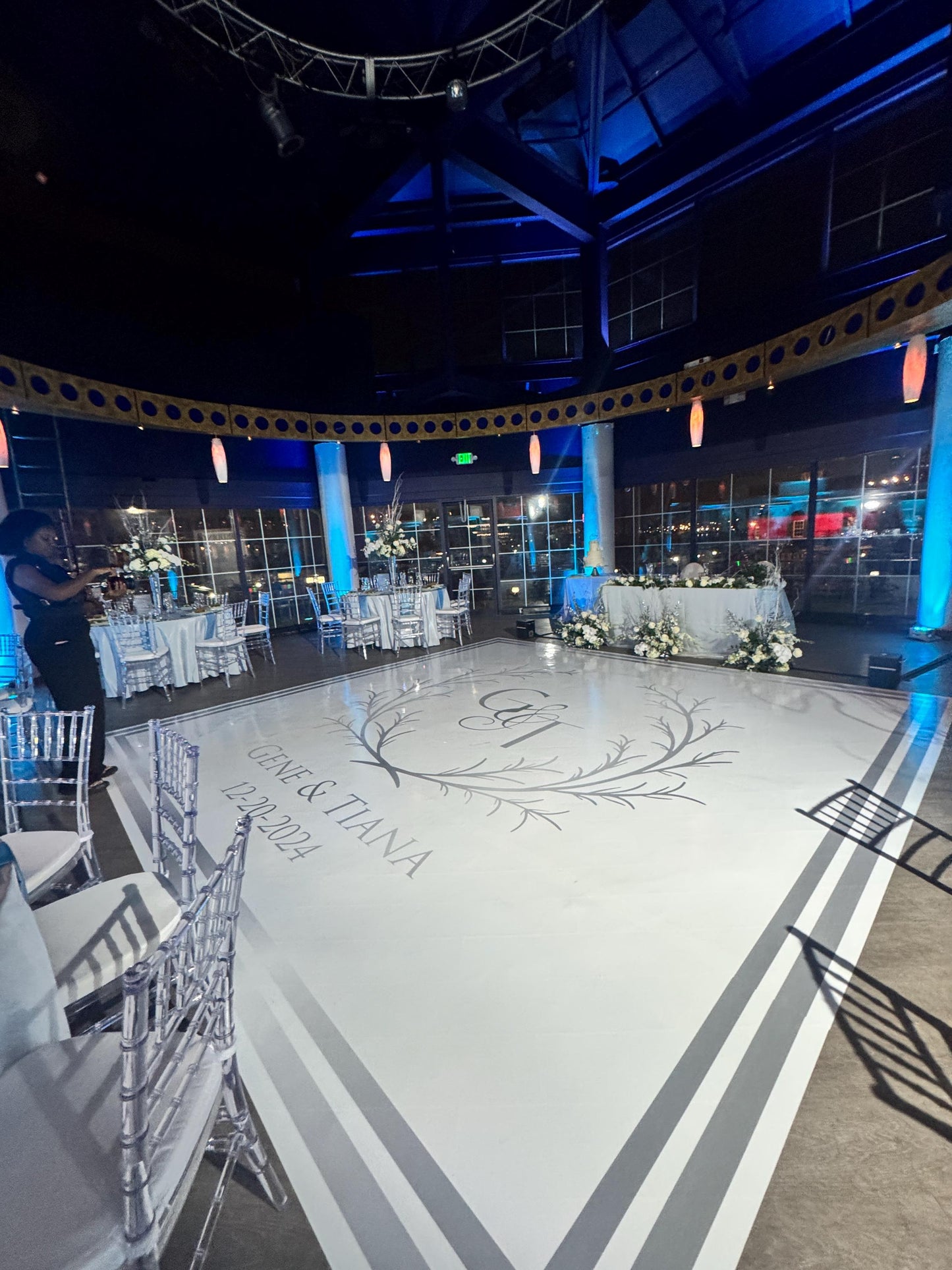 Custom Wedding Decal Dance Floor Wrap Gloss Removable Vinyl. Monogram Print and Vinyl to cover the entire dancefloor. Wedding logo design