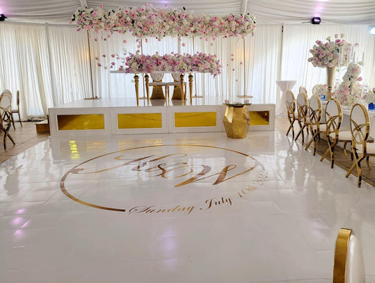 Custom Wedding Decal Dance Floor Wrap Gloss Removable Vinyl. Monogram Print and Vinyl to cover the entire dancefloor. Wedding logo design