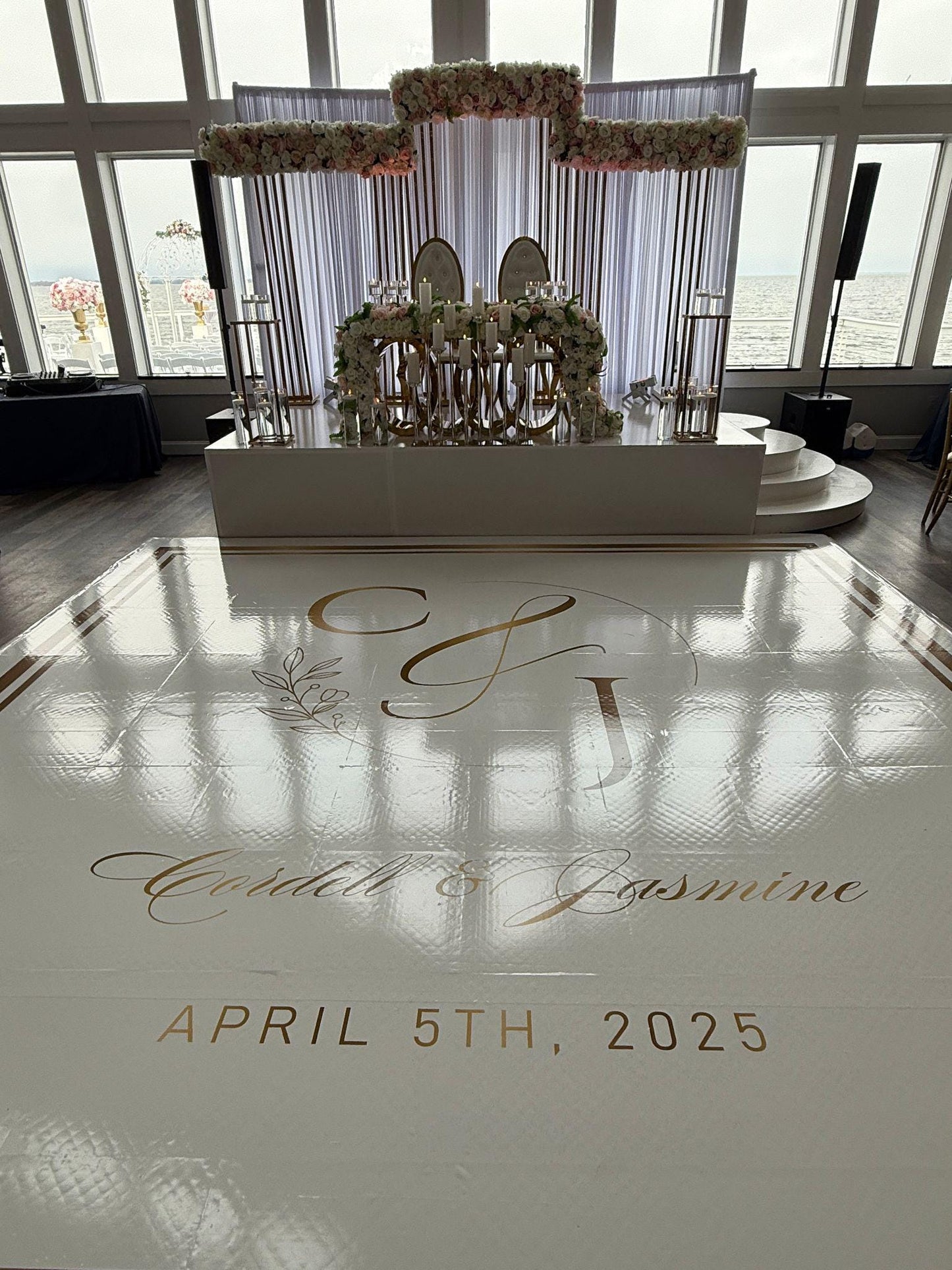 Custom Wedding Decal Dance Floor Wrap Gloss Removable Vinyl. Monogram Print and Vinyl to cover the entire dancefloor. Wedding logo design