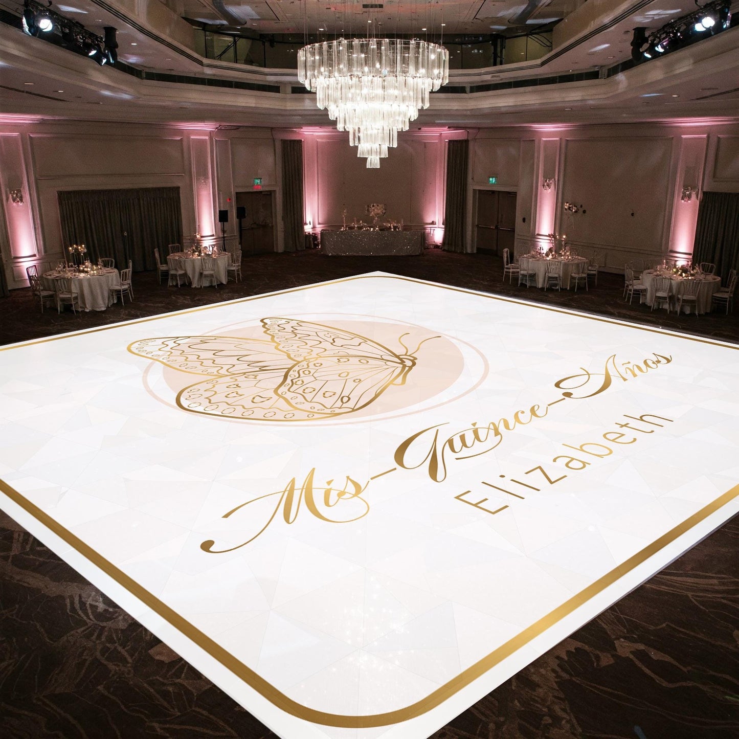 Customizable Quinceañera Decal Dance Floor Wrap. Removable Vinyl. Vinyl covers entire dancefloor. Mis Quince Años Floor Wrap. Free Ship