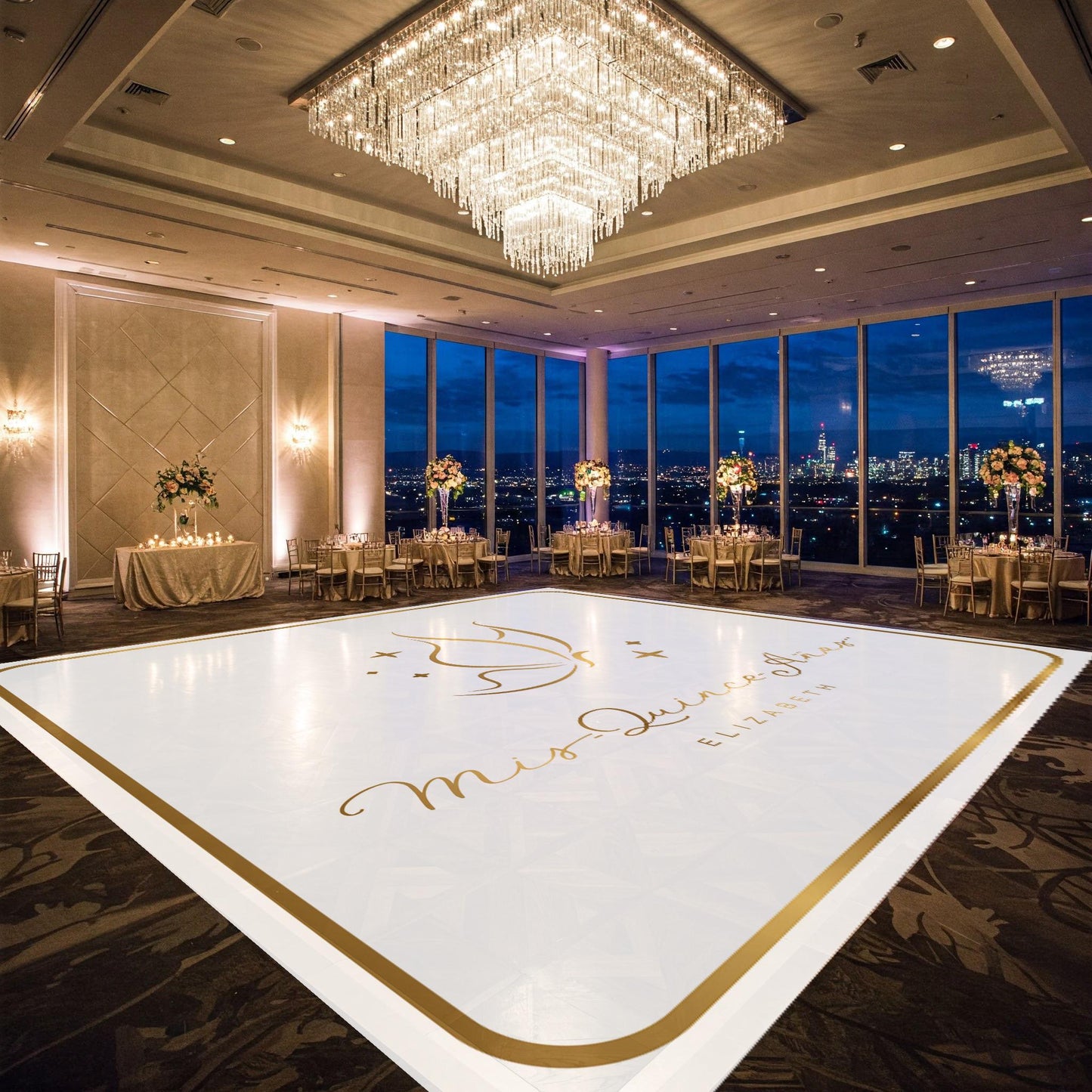 Customizable Quinceañera Decal Dance Floor Wrap. Removable Vinyl. Vinyl covers entire dancefloor. Mis Quince Años Floor Wrap. Free Ship