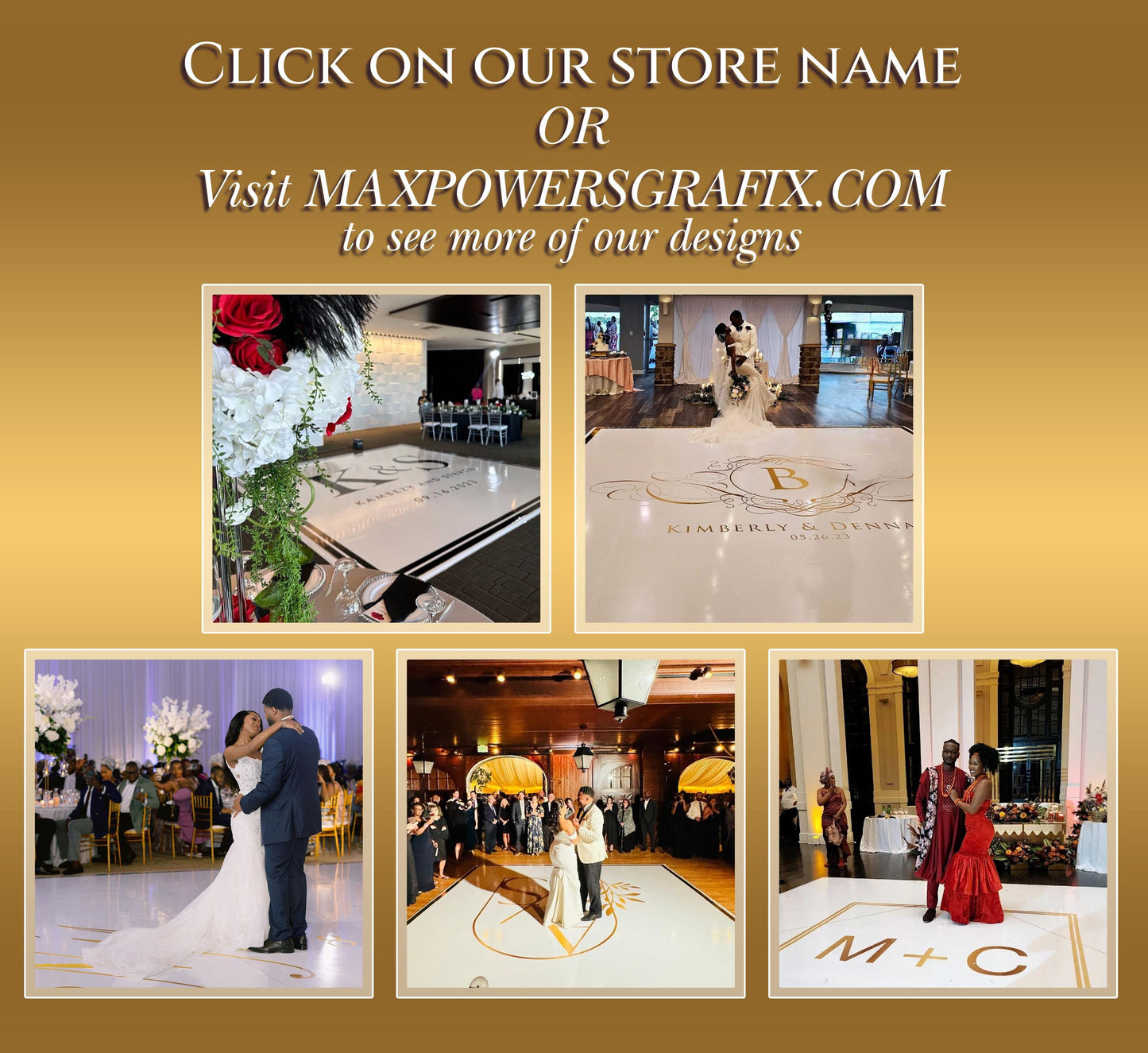 Circular Custom Wedding Decal Dance Floor Wrap. Gloss/Matte Removable Vinyl. Wedding Floor designs that cover the dancefloor. Free Shipping!