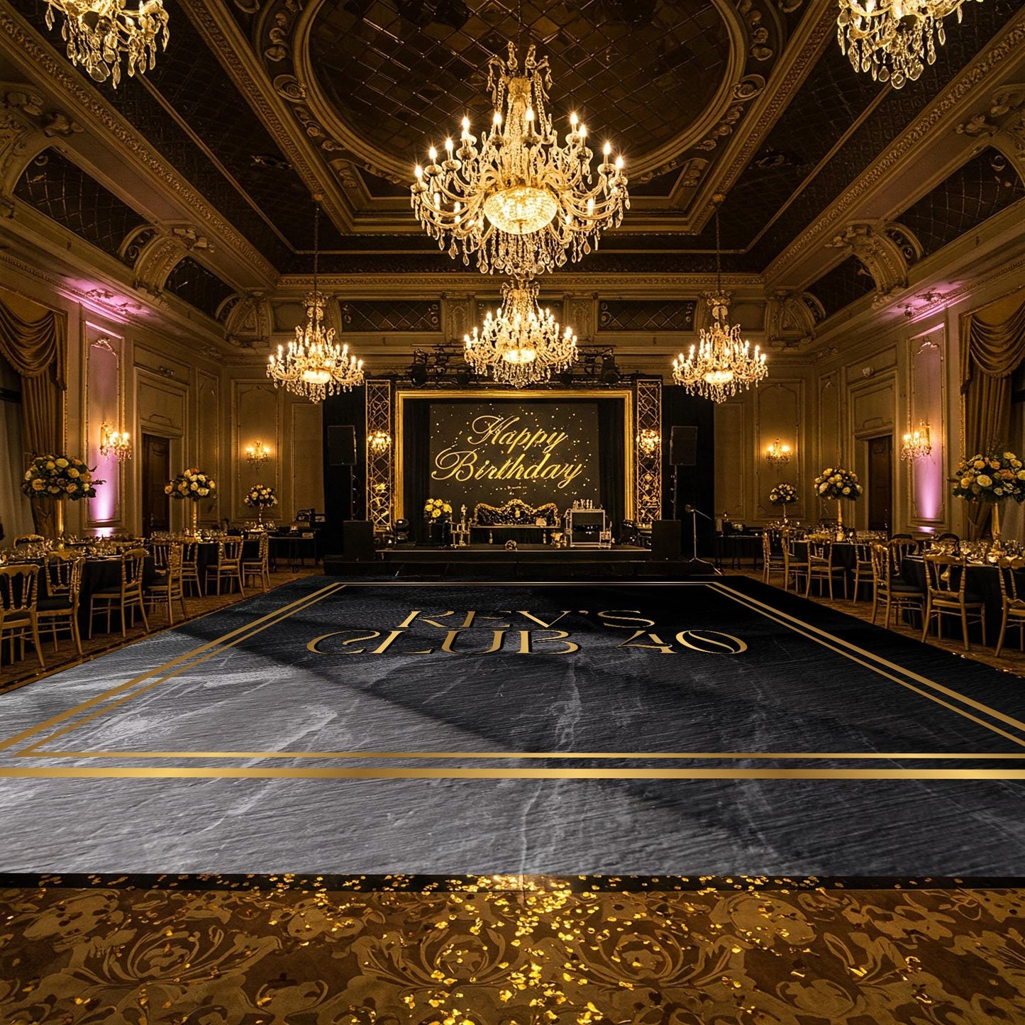 Customizable Birthday Decal Dance Floor Wrap. Removable Vinyl. Covers entire dancefloor. Birthday Gloss/Matte Floor Wrap. Free Shipping