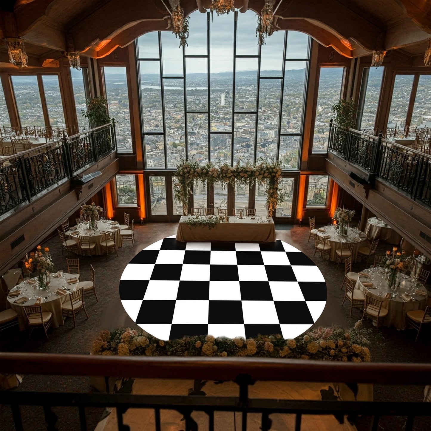 Circular Black and White Checkerboard Decal Dance Floor Wrap| Removable Vinyl. Checkerboard design. Gloss and Matte. Fast and Free shipping