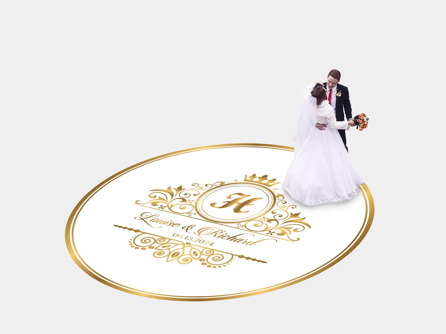 Circular Custom Wedding Decal Dance Floor Wrap. Gloss/Matte Removable Vinyl. Wedding Floor designs that cover the dancefloor. Free Shipping!