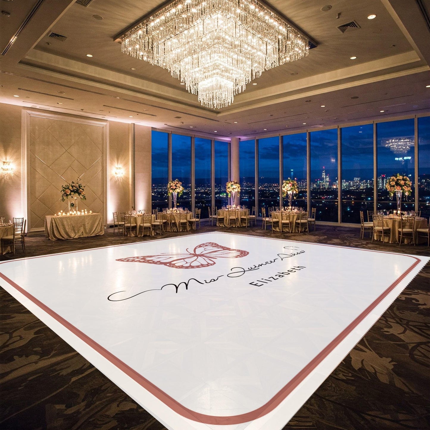 Customizable Quinceañera Decal Dance Floor Wrap. Removable Vinyl. Vinyl covers entire dancefloor. Mis Quince Años Floor Wrap. Free Ship