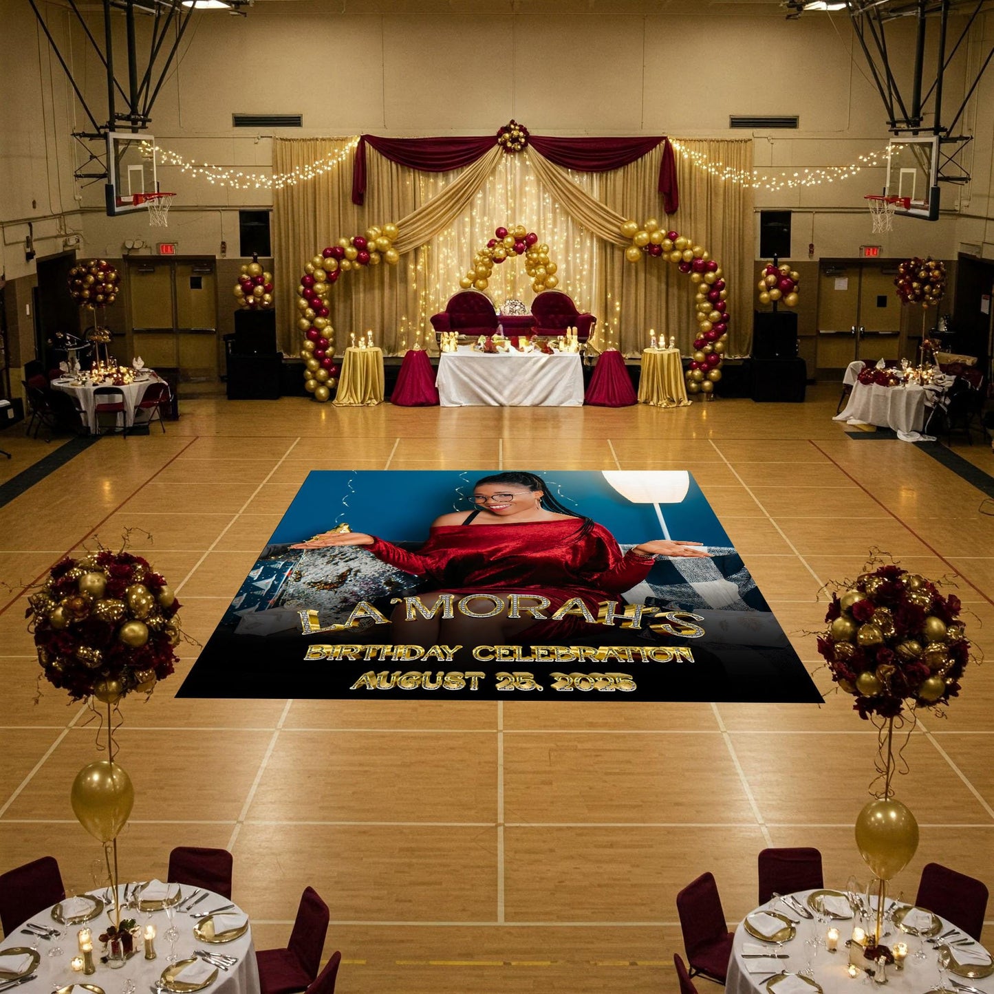 Customizable Birthday Decal Dance Floor Wrap. Removable Vinyl. Covers entire dancefloor. Birthday Gloss/Matte Floor Wrap. Free Shipping