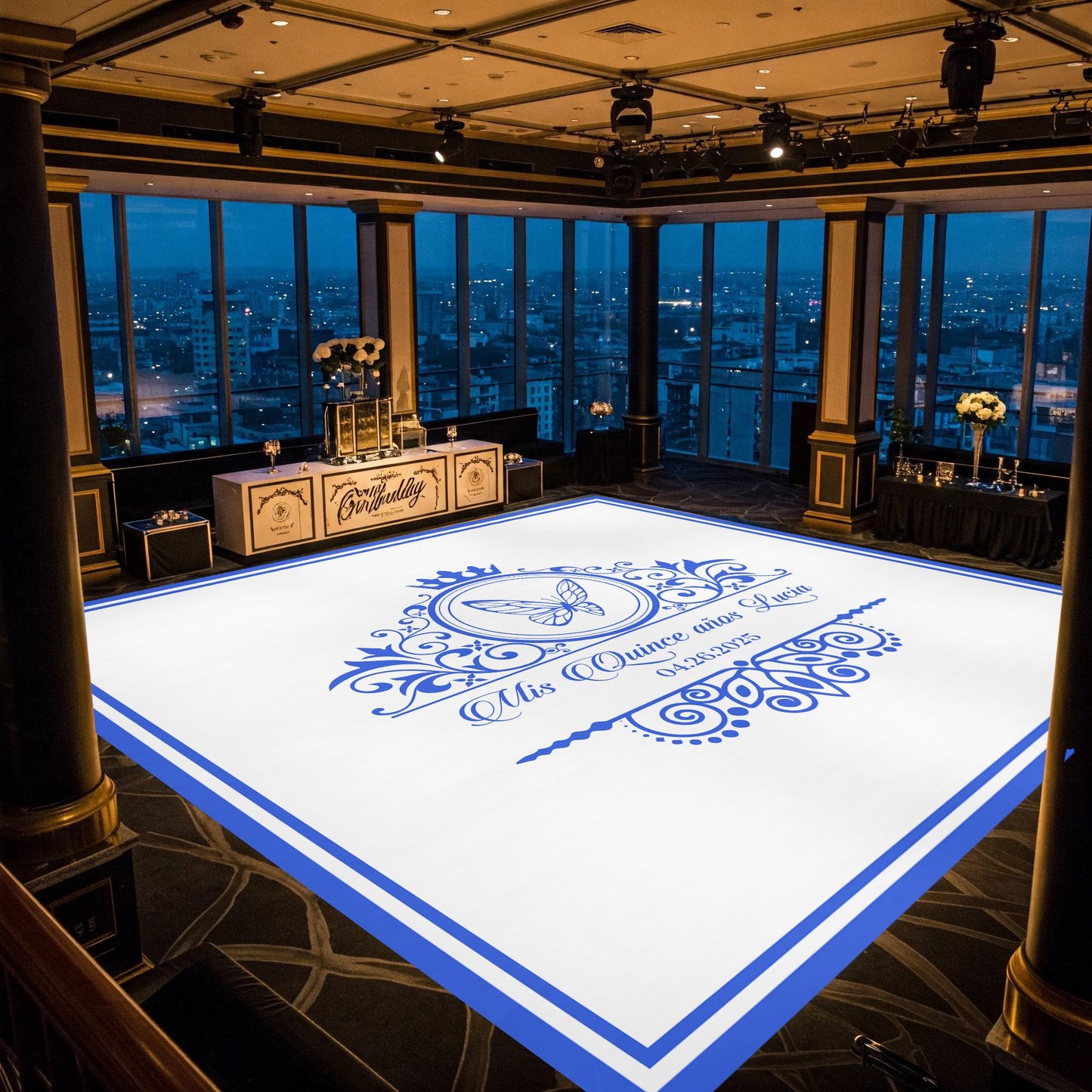 Customizable Quinceañera Decal Dance Floor Wrap. Removable Vinyl. Vinyl covers entire dancefloor. Mis Quince Años Floor Wrap. Free Ship