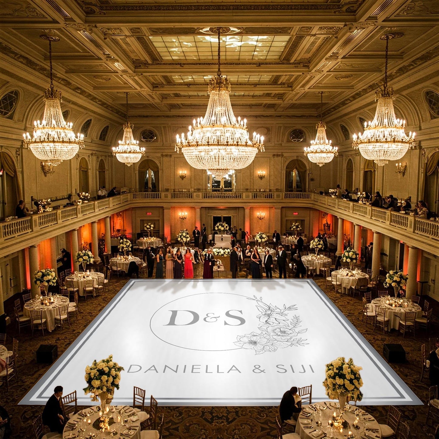 Custom Wedding Decal Dance Floor Wrap Gloss Removable Vinyl. Monogram Print and Vinyl to cover the entire dancefloor. Wedding logo design