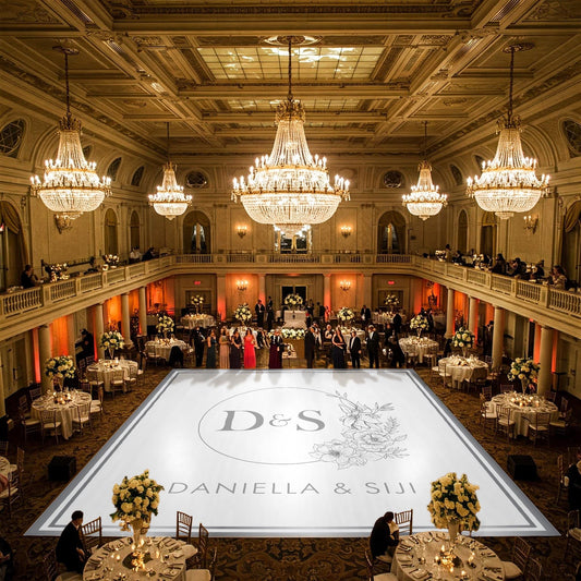 Custom Wedding Decal Dance Floor Wrap Gloss Removable Vinyl. Monogram Print and Vinyl to cover the entire dancefloor. Wedding logo design