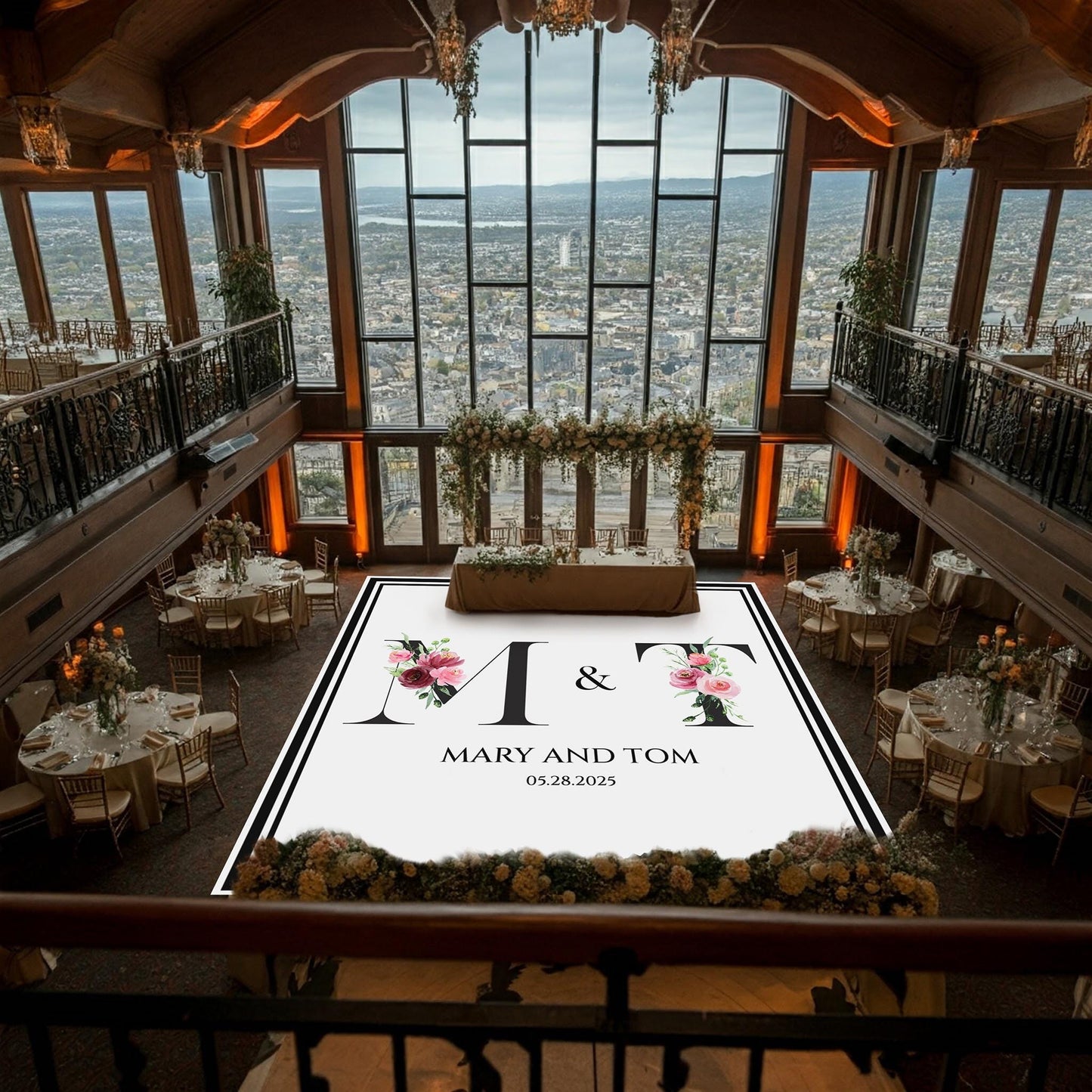 Custom Wedding Decal Dance Floor Wrap Gloss Removable Vinyl. Monogram Print and Vinyl to cover the entire dancefloor. Wedding logo design
