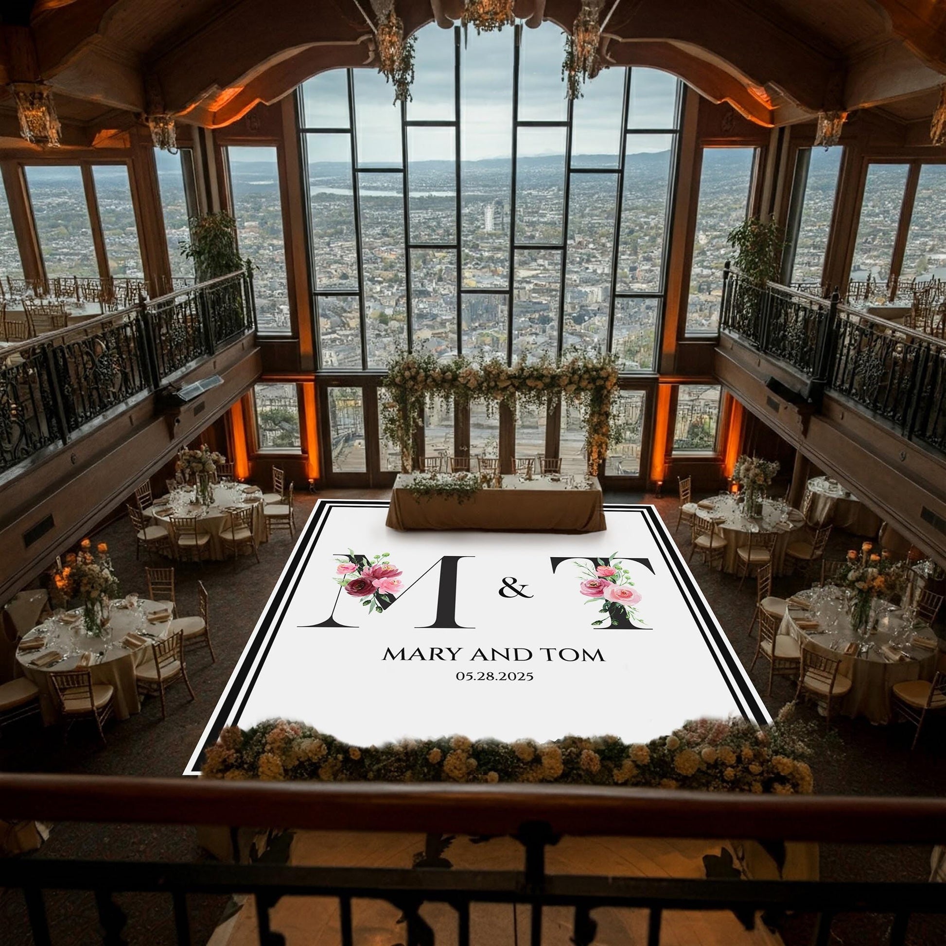 Custom Wedding Decal Dance Floor Wrap Gloss Removable Vinyl. Monogram Print and Vinyl to cover the entire dancefloor. Wedding logo design