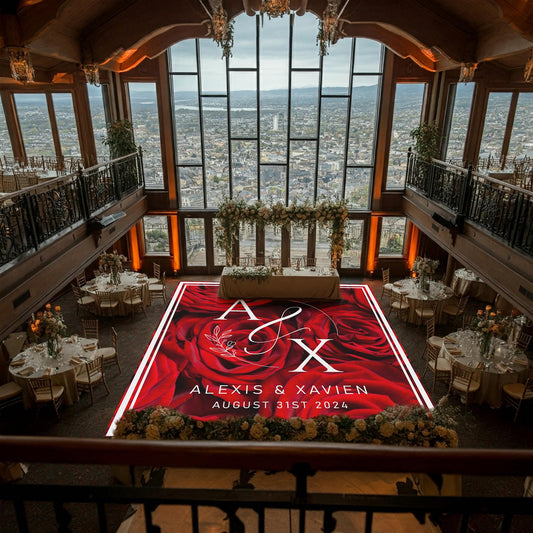 Custom Wedding Decal Dance Floor Wrap Gloss Removable Vinyl. Monogram Print and Vinyl to cover the entire dancefloor. Wedding logo design