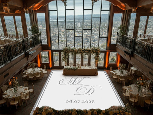 Custom Wedding Decal Dance Floor Wrap Gloss Removable Vinyl. Monogram Print and Vinyl to cover the entire dancefloor. Wedding logo design