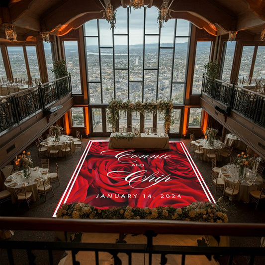 Custom Wedding Decal Dance Floor Wrap Gloss Removable Vinyl. Monogram Print and Vinyl to cover the entire dancefloor. Wedding logo design
