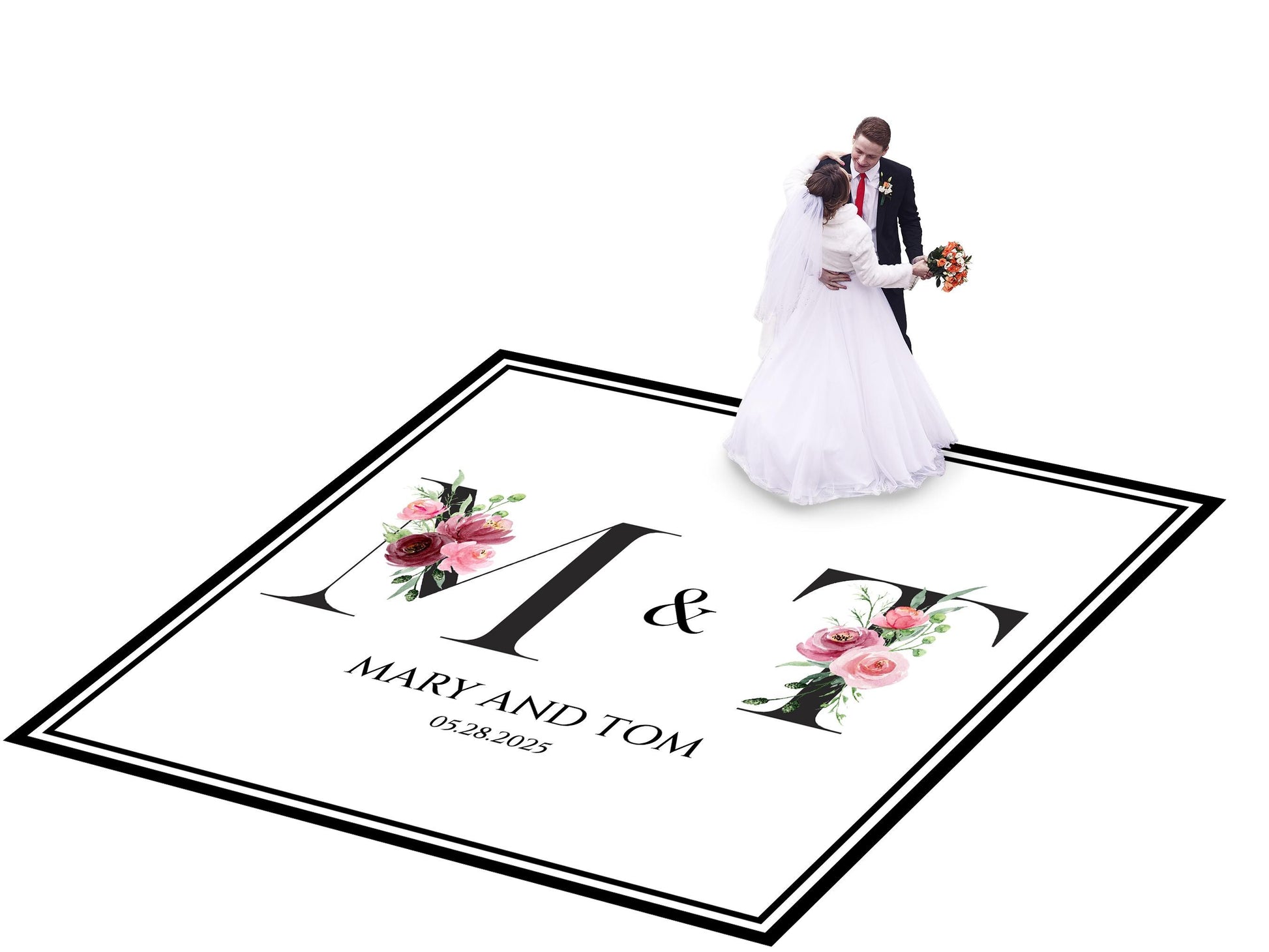 Custom Wedding Decal Dance Floor Wrap Gloss Removable Vinyl. Monogram Print and Vinyl to cover the entire dancefloor. Wedding logo design