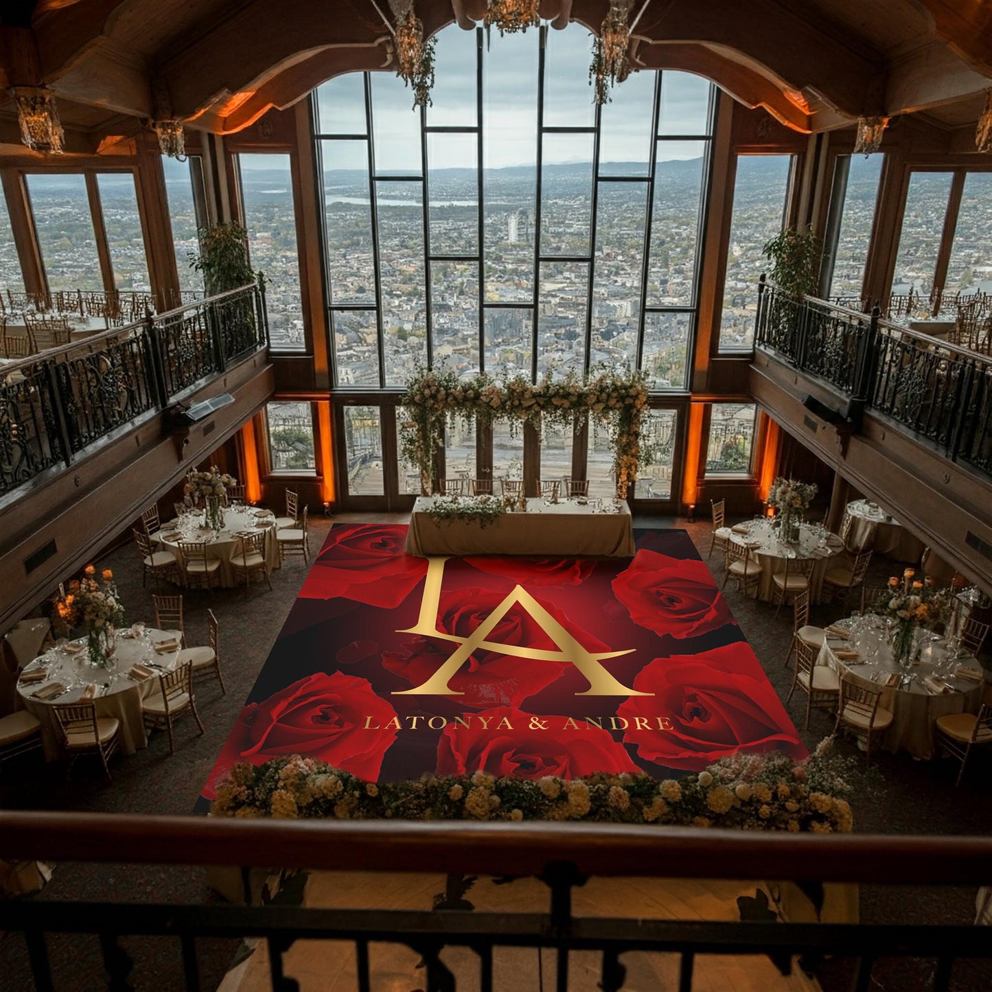 Custom Wedding Decal Dance Floor Wrap Gloss Removable Vinyl. Monogram Print and Vinyl to cover the entire dancefloor. Wedding logo design