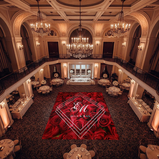 Custom Wedding Decal Dance Floor Wrap Gloss Removable Vinyl. Monogram Print and Vinyl to cover the entire dancefloor. Wedding logo design