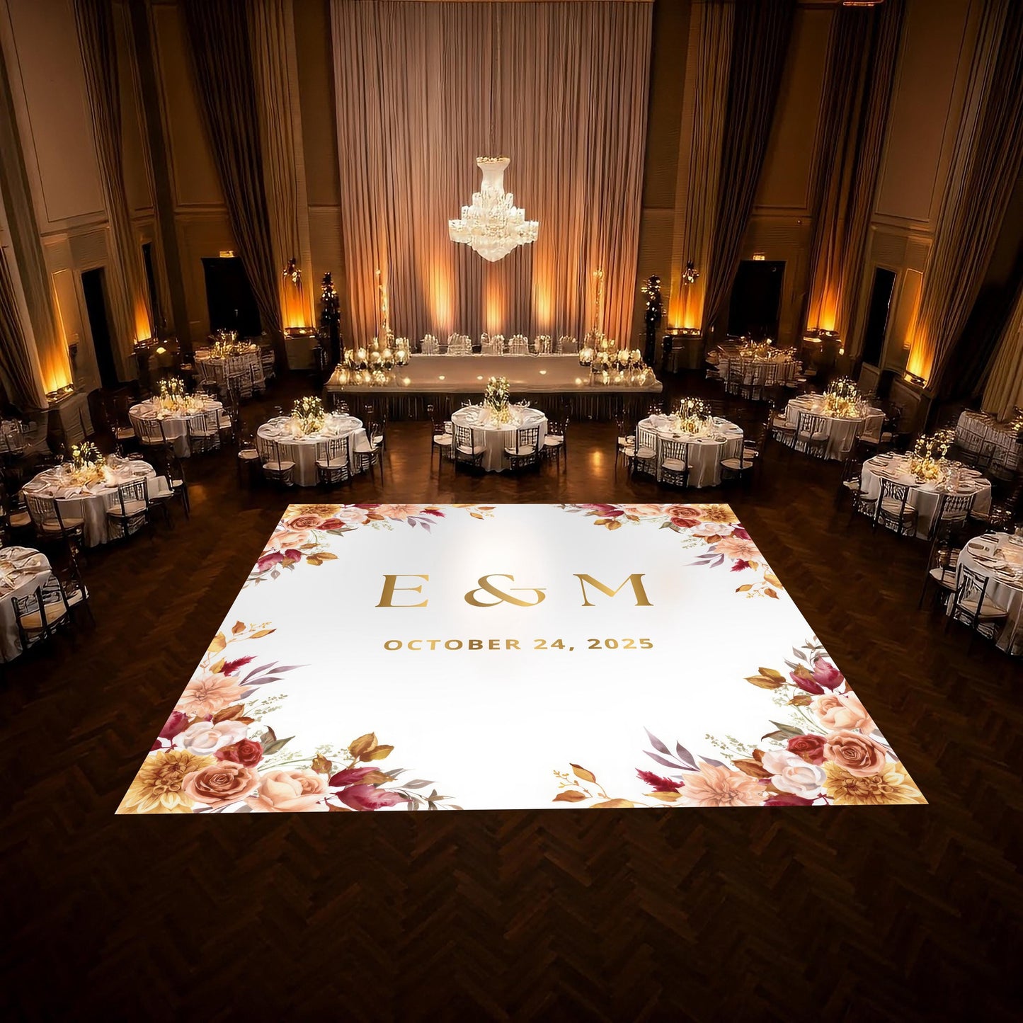 Custom Wedding Decal Dance Floor Wrap Gloss Removable Vinyl. Monogram Print and Vinyl to cover the entire dancefloor. Wedding logo design
