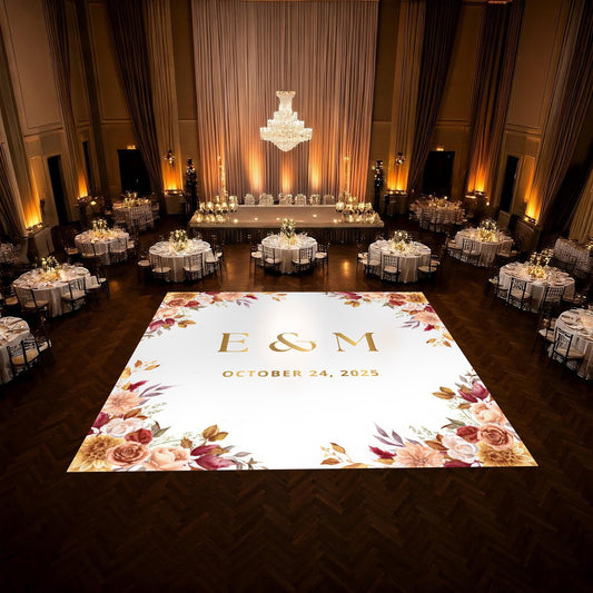Custom Wedding Decal Dance Floor Wrap Gloss Removable Vinyl. Monogram Print and Vinyl to cover the entire dancefloor. Wedding logo design