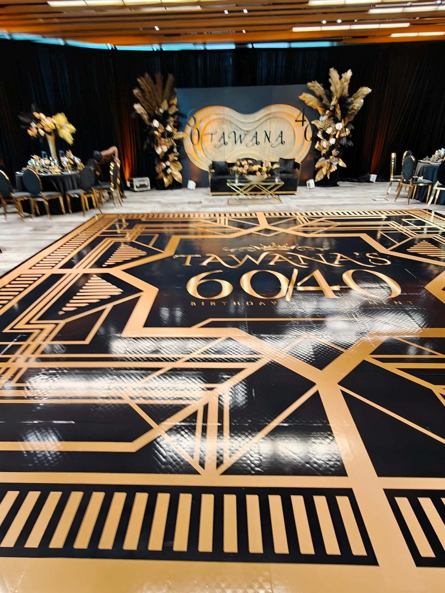 Customizable Great Gatsby Birthday Decal Dance Floor Wrap. Removable Vinyl. Covers entire dancefloor. Birthday Floor Wrap. Free Shipping