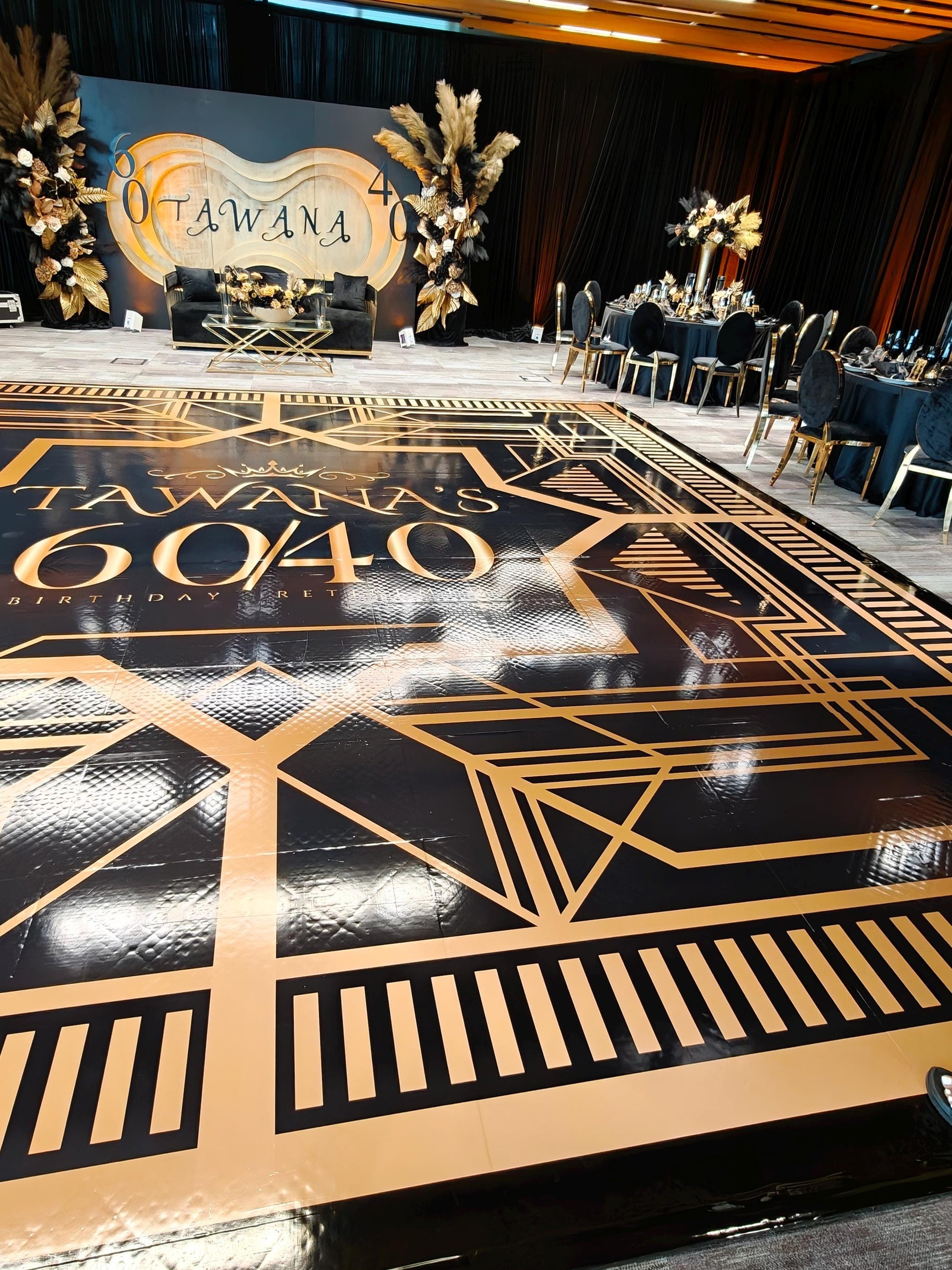 Customizable Great Gatsby Birthday Decal Dance Floor Wrap. Removable Vinyl. Covers entire dancefloor. Birthday Floor Wrap. Free Shipping