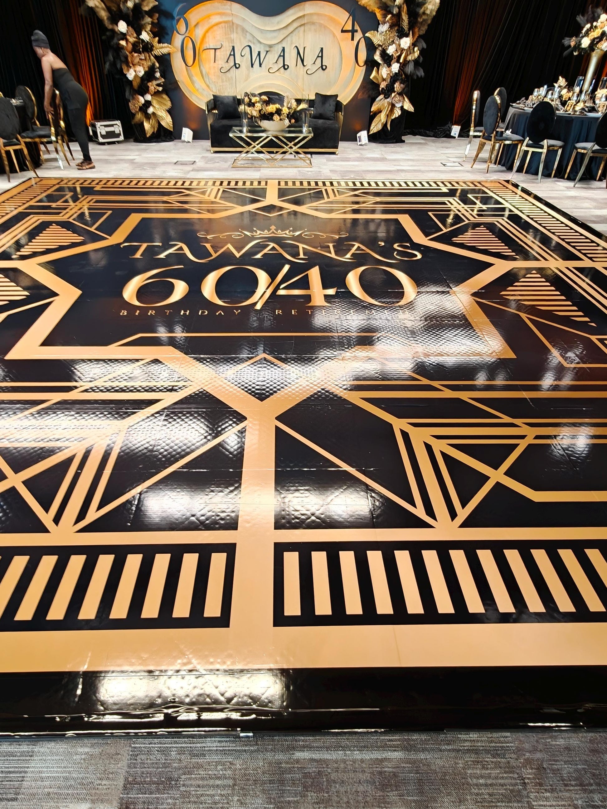 Customizable Great Gatsby Birthday Decal Dance Floor Wrap. Removable Vinyl. Covers entire dancefloor. Birthday Floor Wrap. Free Shipping