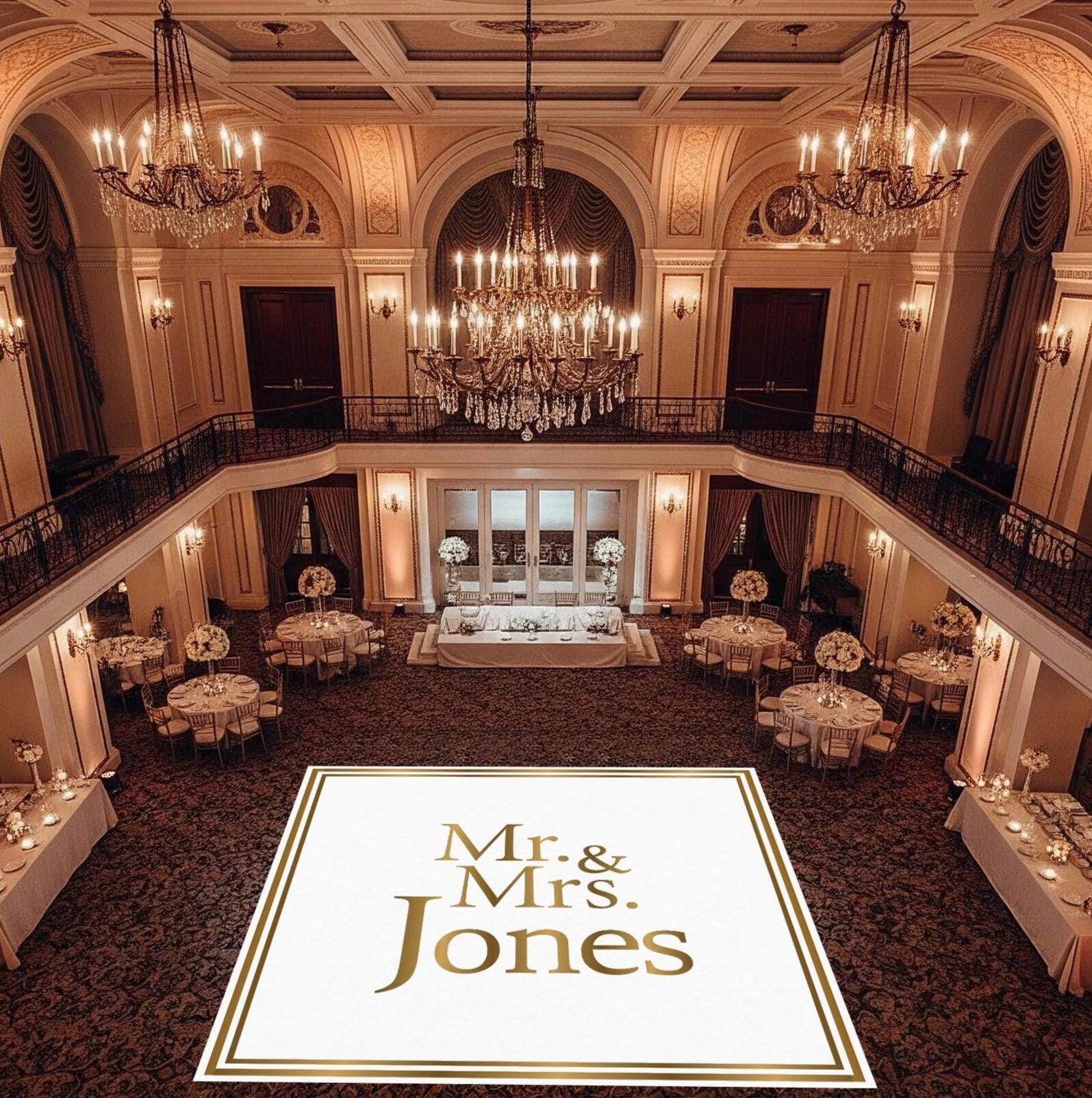 Custom Wedding Decal Dance Floor Wrap Gloss Removable Vinyl. Monogram Print and Vinyl to cover the entire dancefloor. Wedding logo design
