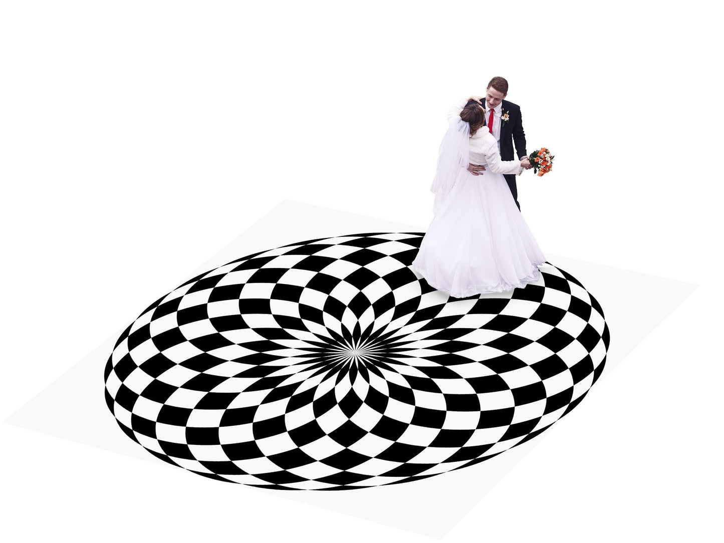 Circular Black and White Checkerboard Decal Dance Floor Wrap| Removable Vinyl. Checkerboard design. Gloss and Matte. Fast and Free shipping