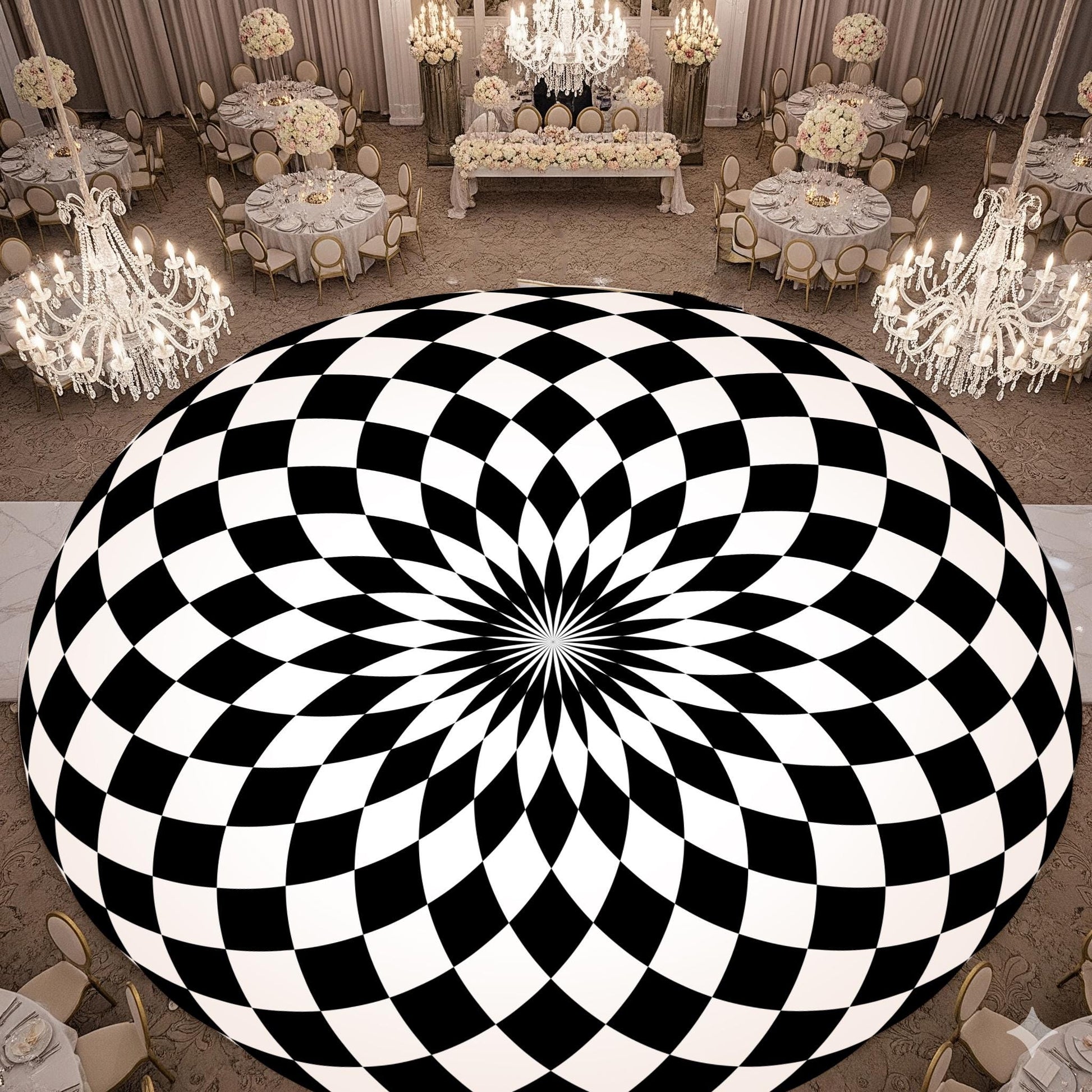 Circular Black and White Checkerboard Decal Dance Floor Wrap| Removable Vinyl. Checkerboard design. Gloss and Matte. Fast and Free shipping