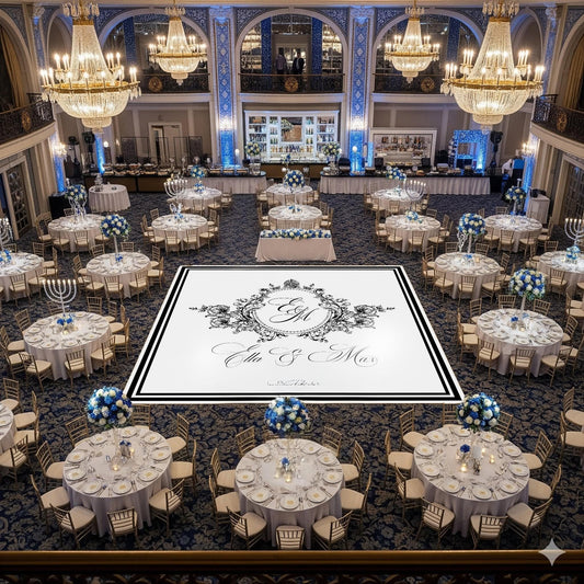 Custom Wedding Decal Dance Floor Wrap Gloss Removable Vinyl. Monogram Print and Vinyl to cover the entire dancefloor. Wedding logo design