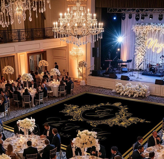 Custom Wedding Decal Dance Floor Wrap Gloss Removable Vinyl. Monogram Print and Vinyl to cover the entire dancefloor. Wedding logo design