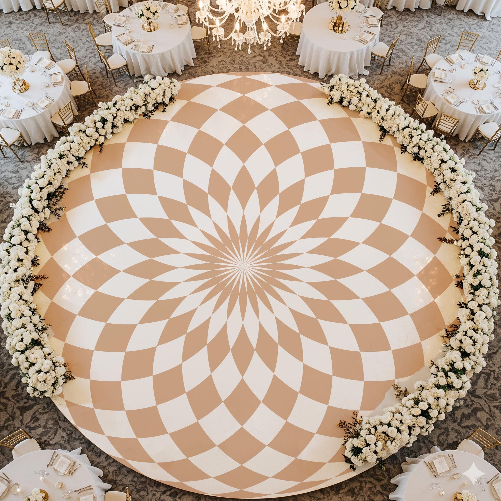 Circular Nude Color Checkerboard Decal Dance Floor Wrap| Removable Vinyl. Checkerboard design. Gloss and Matte. Fast and Free shipping