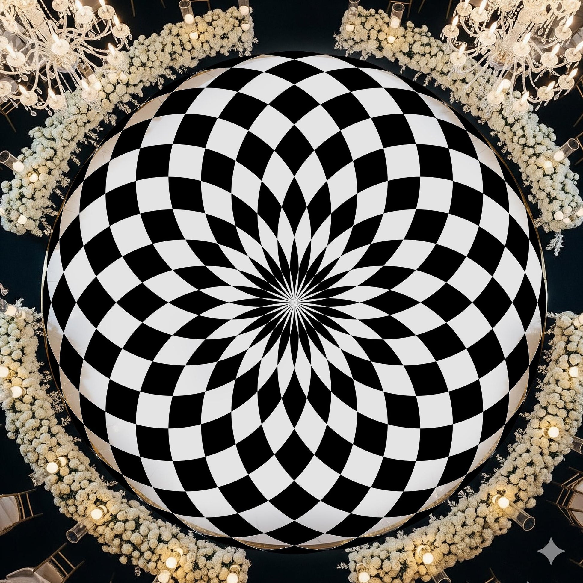 Circular Black and White Checkerboard Decal Dance Floor Wrap| Removable Vinyl. Checkerboard design. Gloss and Matte. Fast and Free shipping