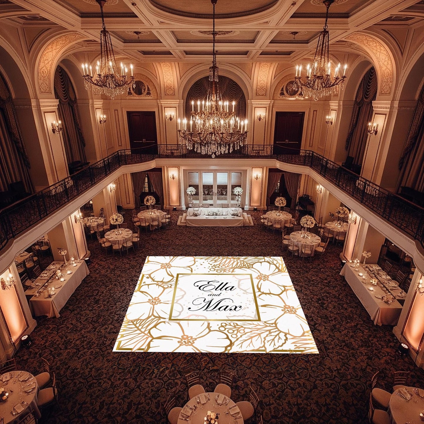 Custom Wedding Decal Dance Floor Wrap Gloss Removable Vinyl. Monogram Print and Vinyl to cover the entire dancefloor. Wedding logo design