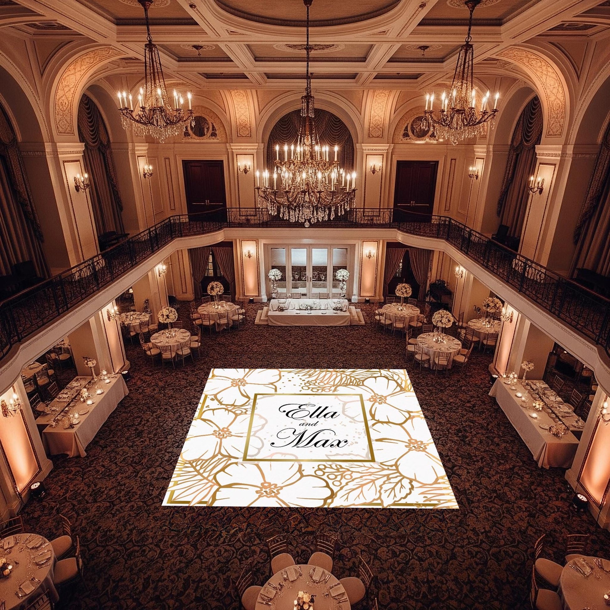 Custom Wedding Decal Dance Floor Wrap Gloss Removable Vinyl. Monogram Print and Vinyl to cover the entire dancefloor. Wedding logo design