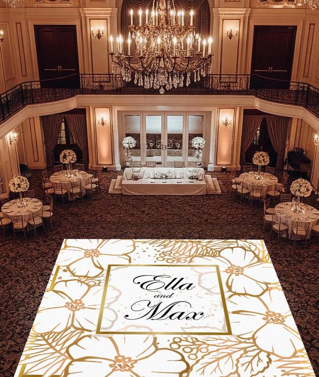 Custom Wedding Decal Dance Floor Wrap Gloss Removable Vinyl. Monogram Print and Vinyl to cover the entire dancefloor. Wedding logo design