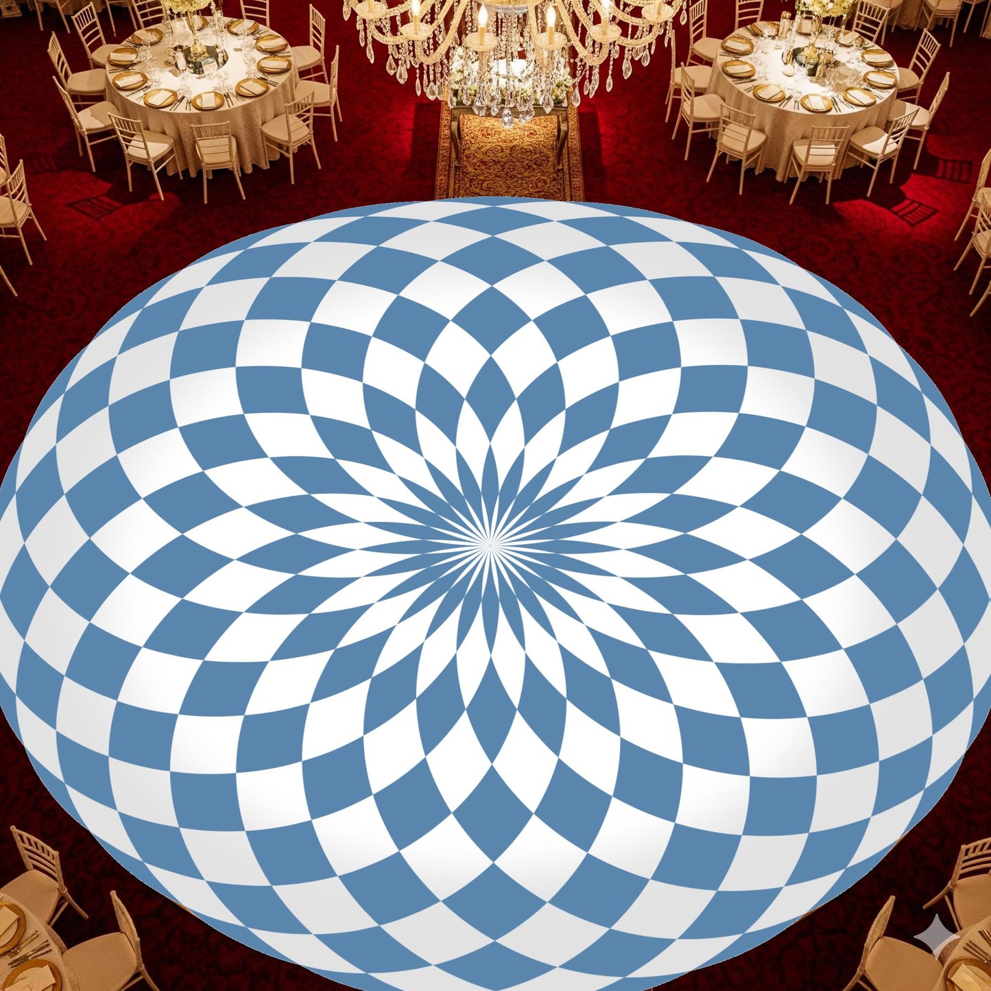 Circular Dusty Blue Color Checkerboard Decal Dance Floor Wrap| Removable Vinyl. Checkerboard design. Gloss and Matte. Fast and Free shipping