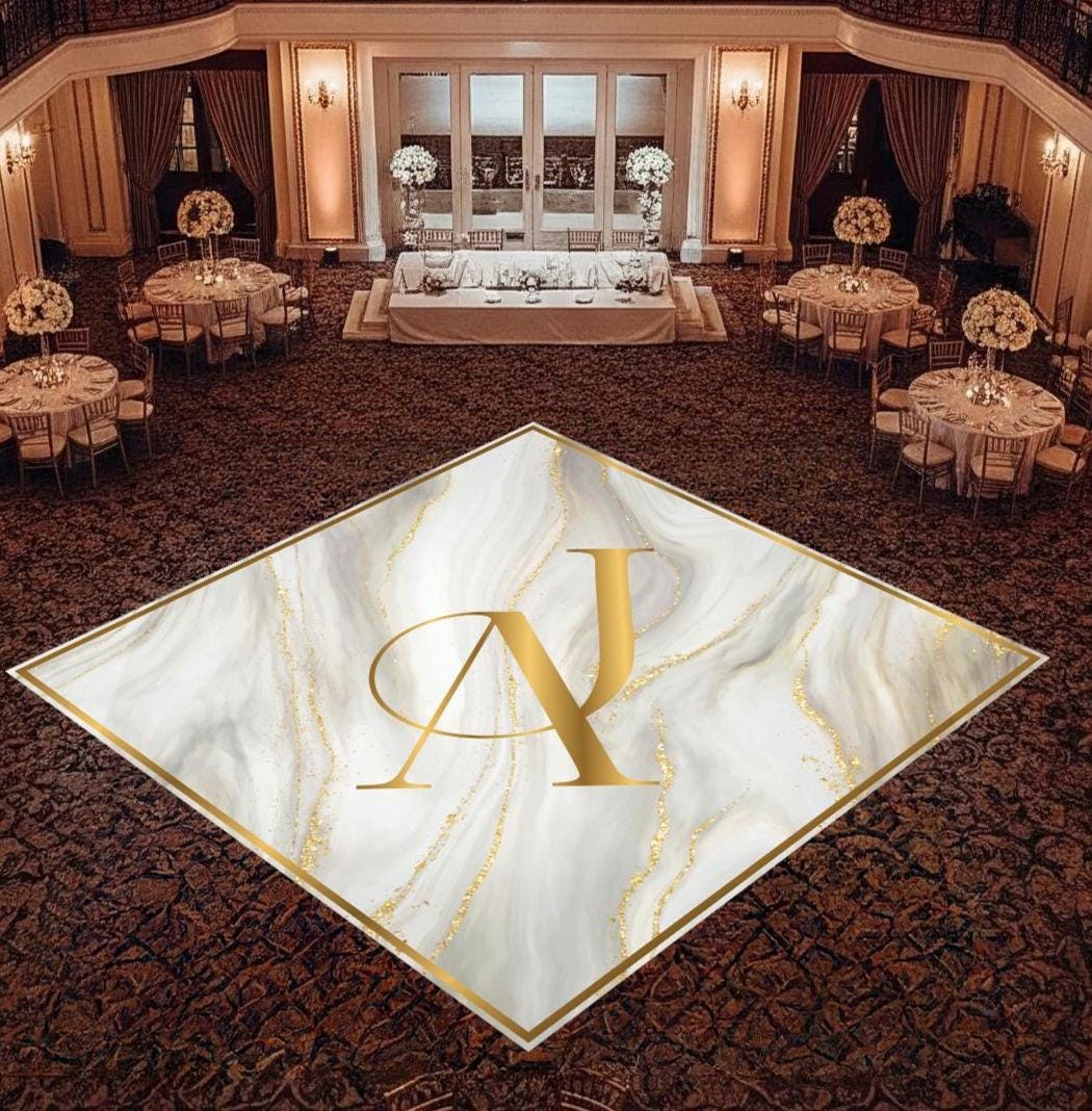 Custom Diamond Shaped Design Wedding Decal Dance Floor Wrap Gloss Removable Vinyl. Monogram Print & Vinyl to cover the entire dancefloor.