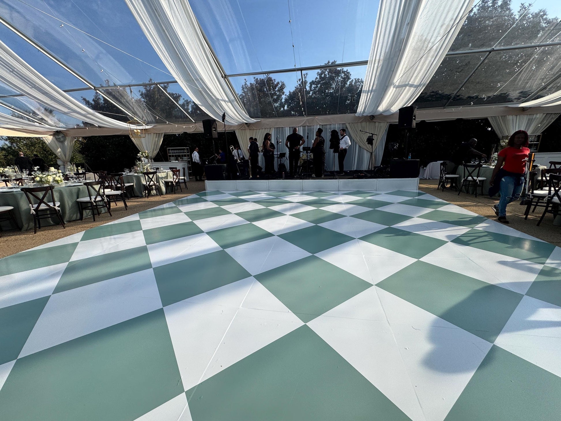 Green Diamond Checkerboard Decal Dance Floor Wrap. Gloss/ Matte. Removable Vinyl. Checkerboard design. Wedding logo. Free and Fast shipping