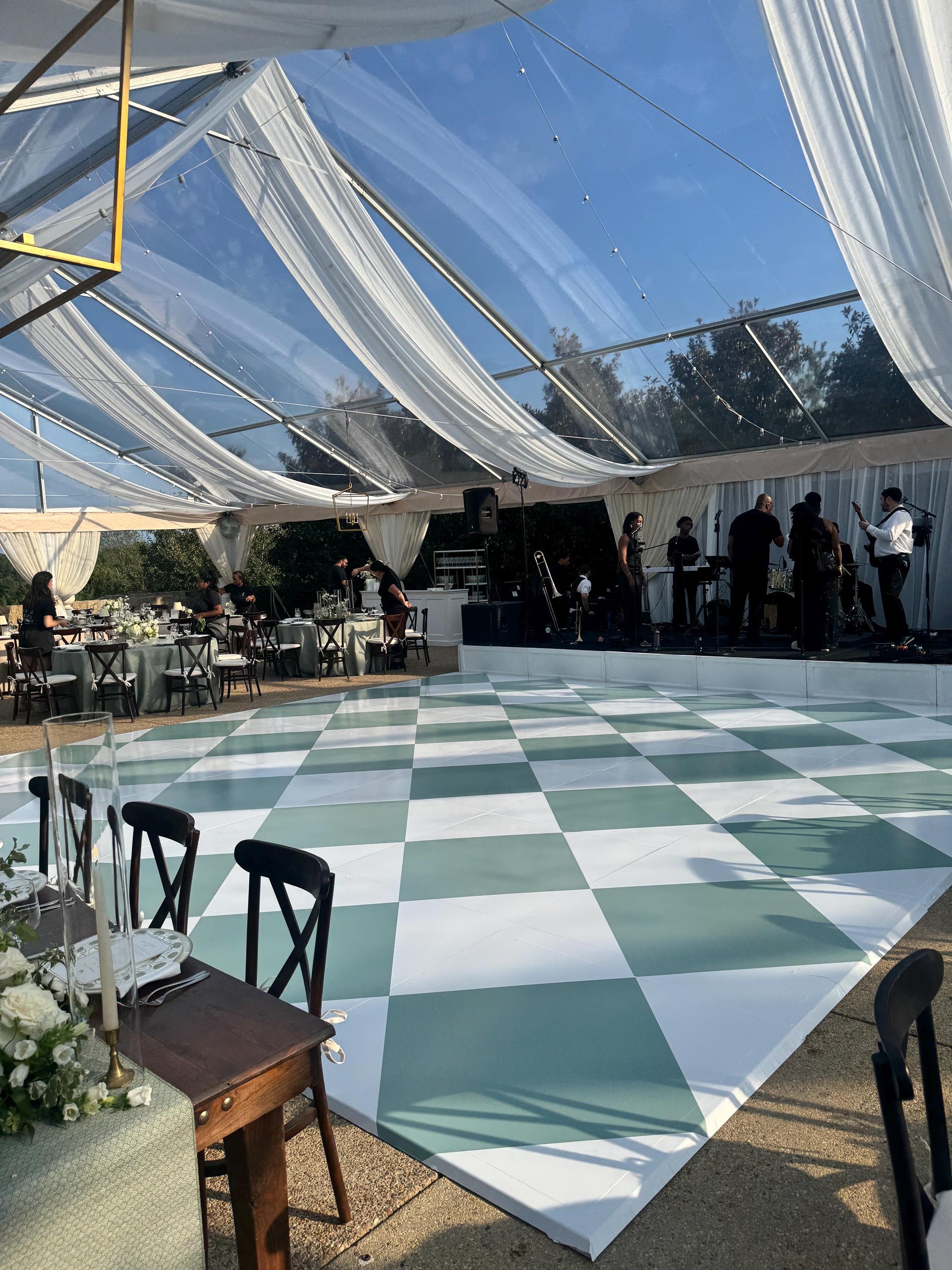 Green Diamond Checkerboard Decal Dance Floor Wrap. Gloss/ Matte. Removable Vinyl. Checkerboard design. Wedding logo. Free and Fast shipping