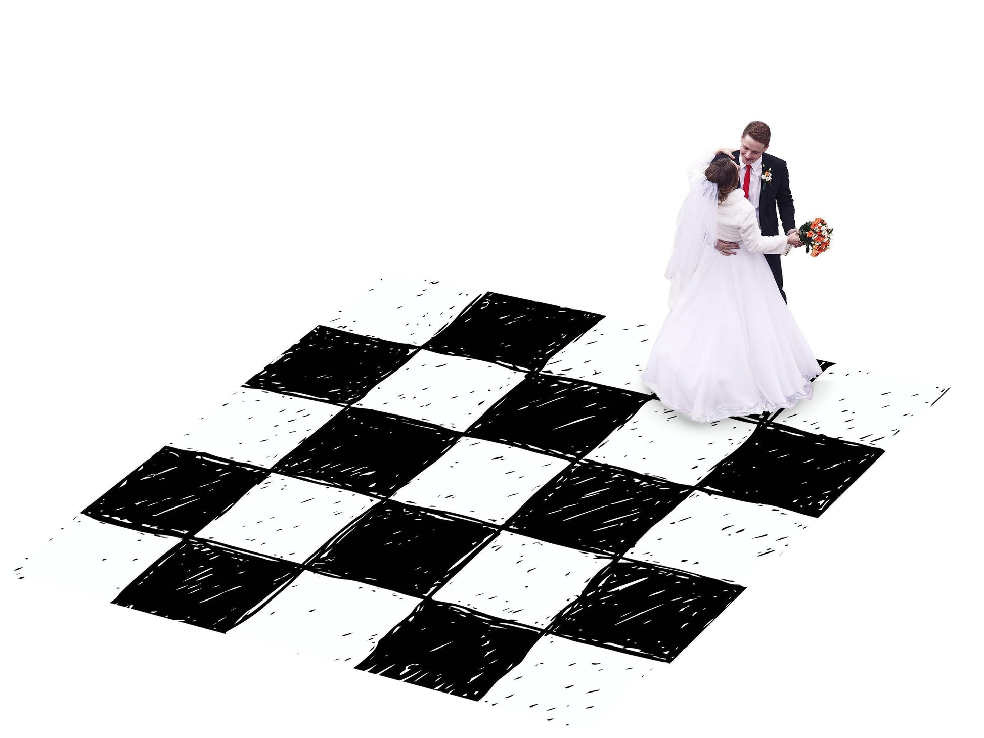 Hand-Drawn Black & White Checkerboard Wedding Dance Floor Wrap Removable Vinyl. Checkerboard design. Gloss/Matte. Event logo. Free shipping