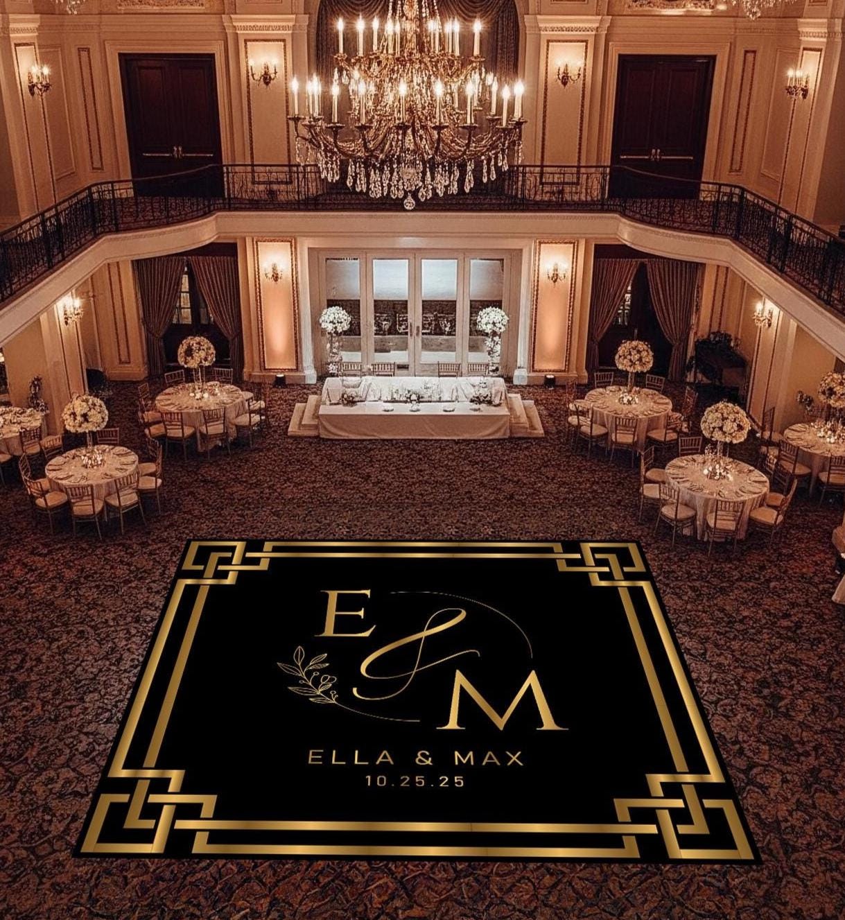 Custom Wedding Decal Dance Floor Wrap Gloss Removable Vinyl. Monogram Print and Vinyl to cover the entire dancefloor. Wedding logo design