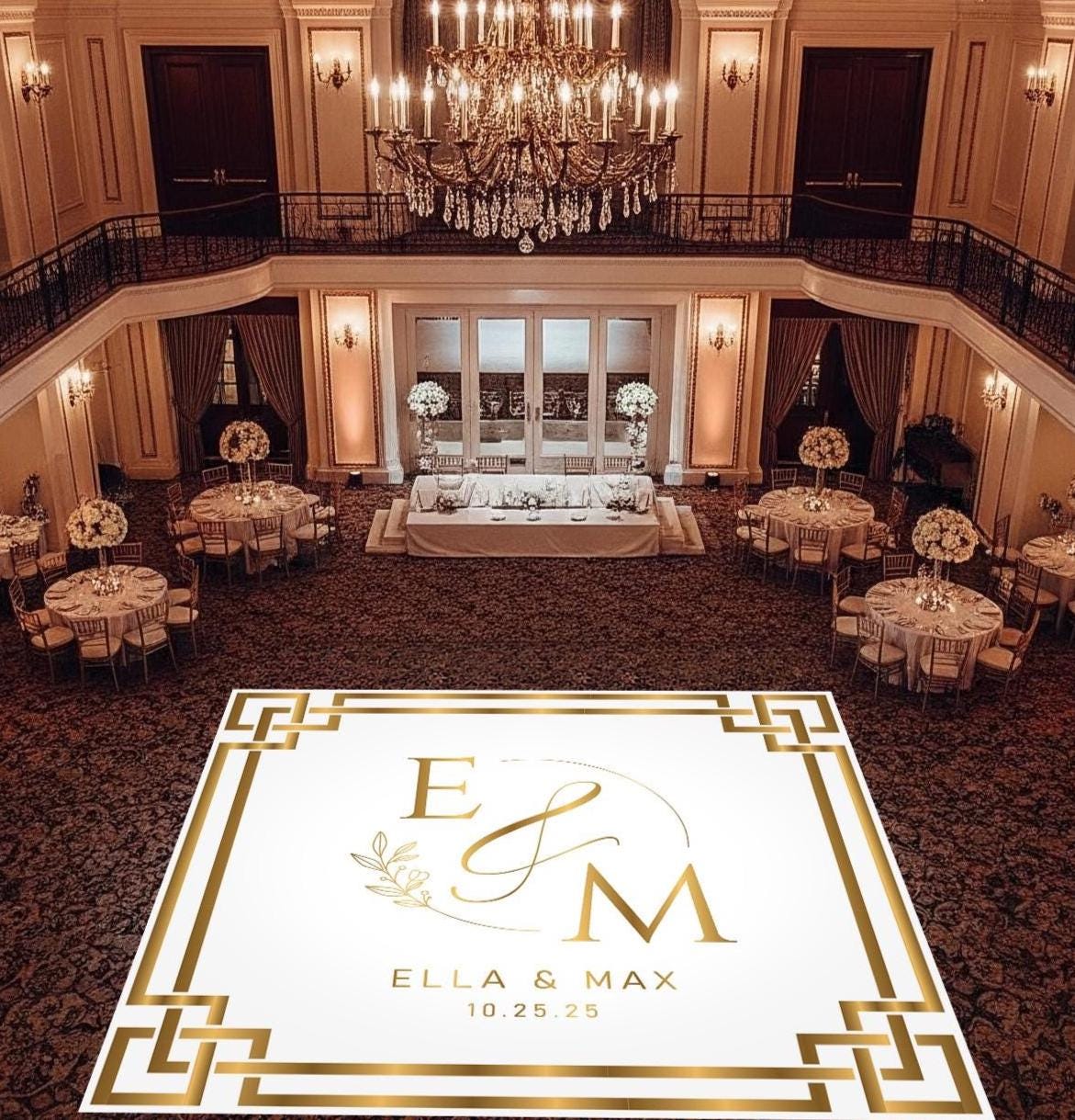 Custom Wedding Decal Dance Floor Wrap Gloss Removable Vinyl. Monogram Print and Vinyl to cover the entire dancefloor. Wedding logo design