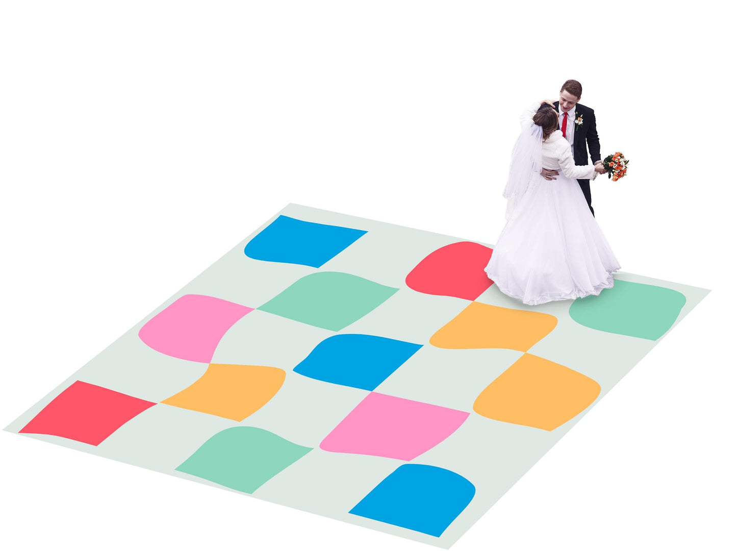 Hand-Drawn Colorful Checkerboard Wedding Dance Floor Wrap Removable Vinyl. Checkerboard design. Gloss/Matte. Event logo. Free shipping