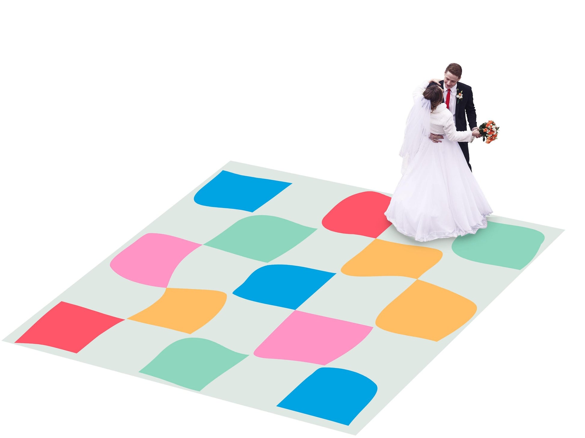 Hand-Drawn Colorful Checkerboard Wedding Dance Floor Wrap Removable Vinyl. Checkerboard design. Gloss/Matte. Event logo. Free shipping
