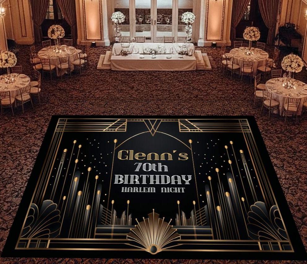 Customizable Birthday Great Gatsby Decal Dance Floor Wrap. Removable Vinyl. Birthday Gloss/Matte Floor Wrap. Free and Fast Shipping