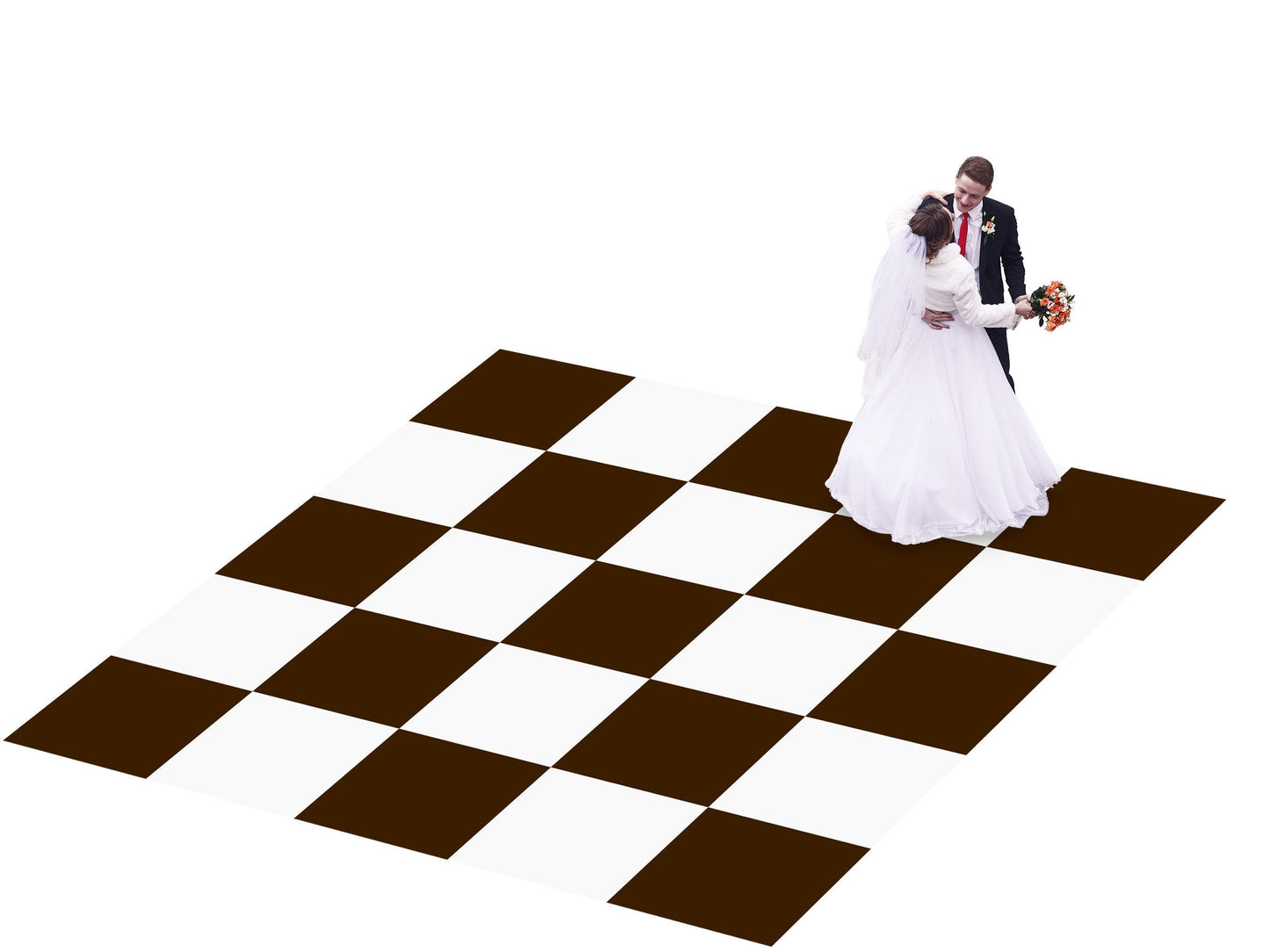 Custom Wedding Dance Floor Wrap: Gloss Vinyl, Monogram Checkerboard. Chocolate Checkerboard Color.
