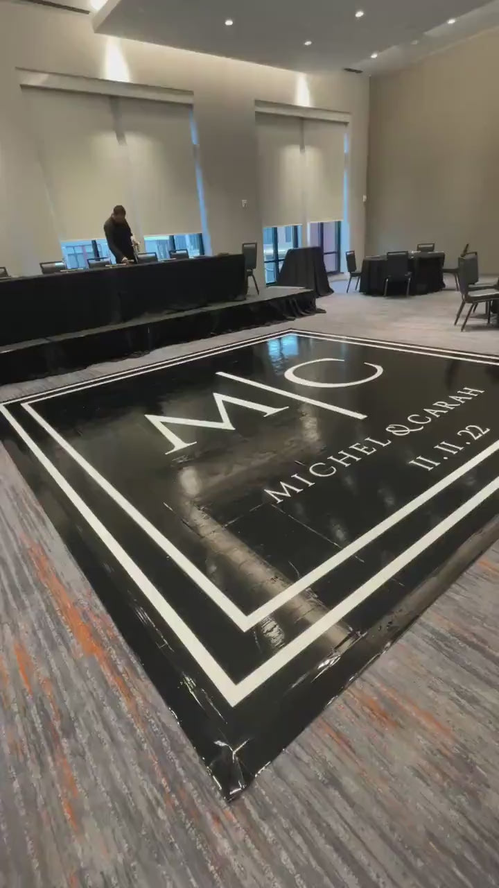 Custom  Wedding Decal Dance Floor Wrap Gloss Removable Vinyl. Monogram Print and Vinyl to cover the entire dancefloor. Wedding logo design